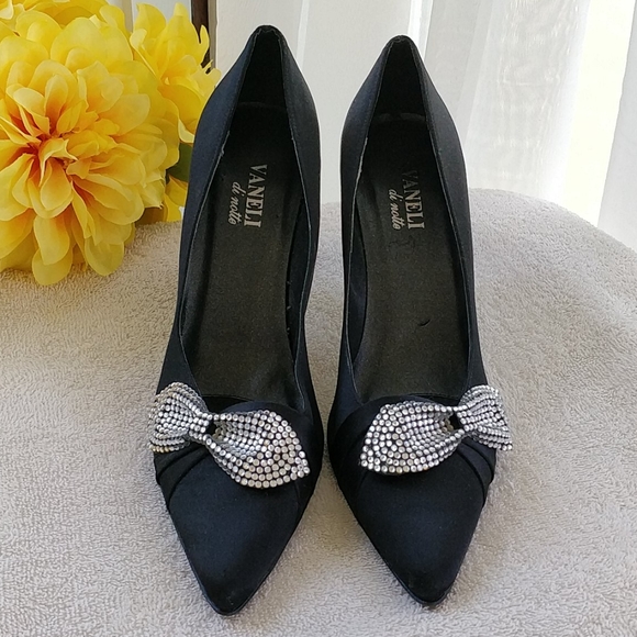 Vaneli Shoes - Genuine Leather Vaneli Heels with Rhinestone Bows